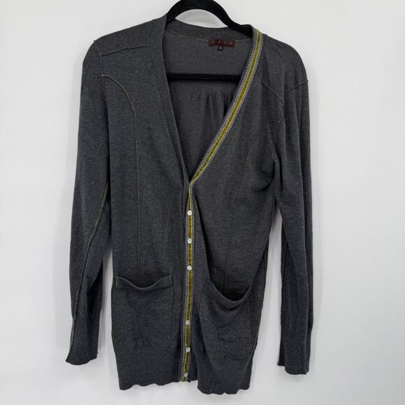 Shae Anthropologie Women's M Open Front Cardigan Pockets Gray Green Velvet - Picture 1 of 9
